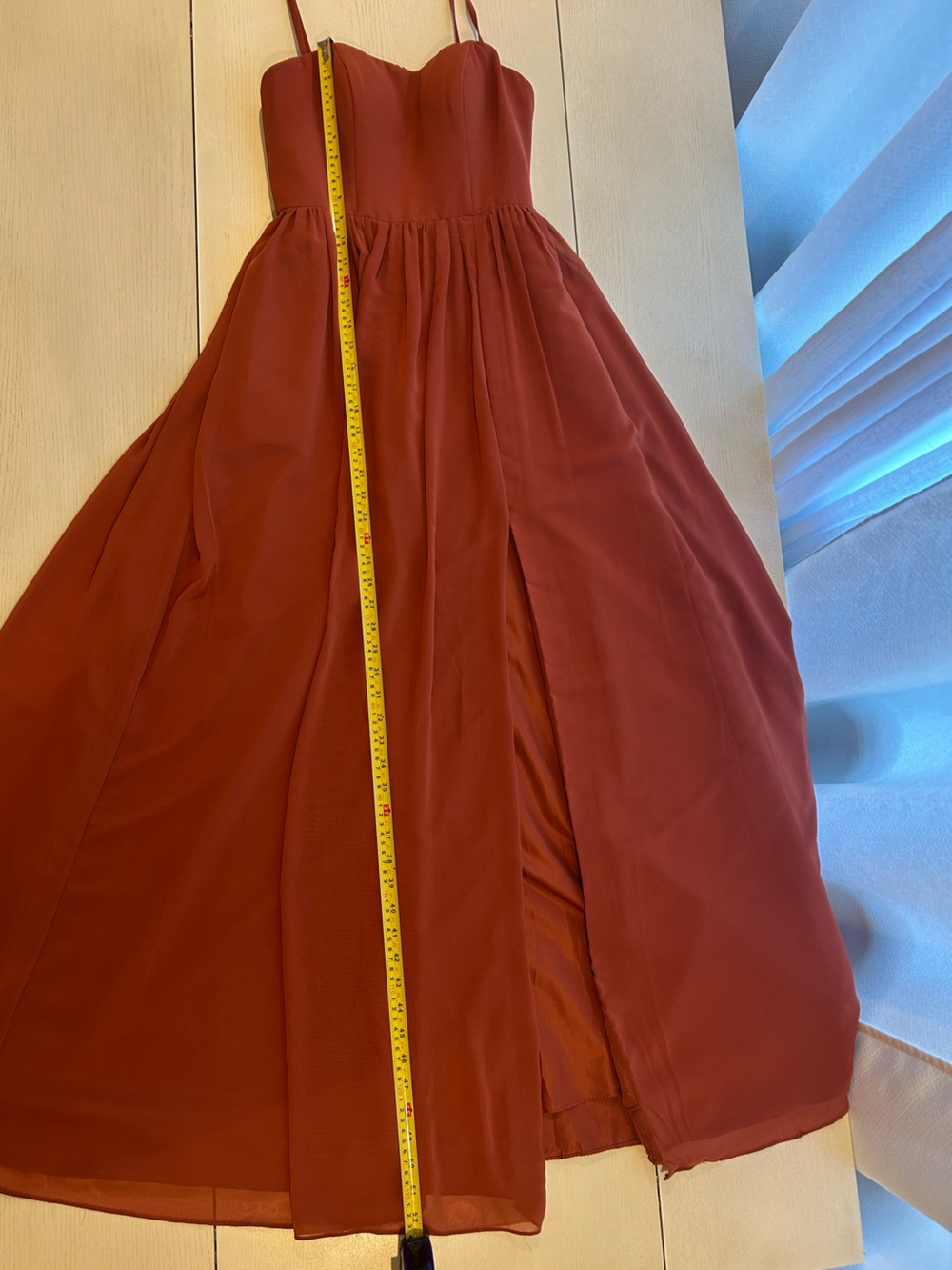 Azazie Bridesmaid Spaghetti Strap Rust Maxi Dress - Picture 14 of 16